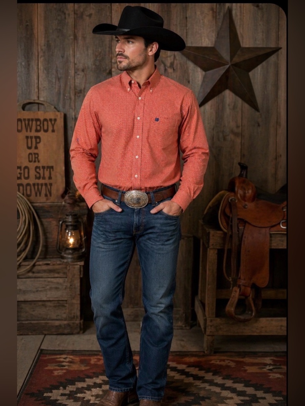 677 EUC Men's Orange Button-Up Shirt. SzL